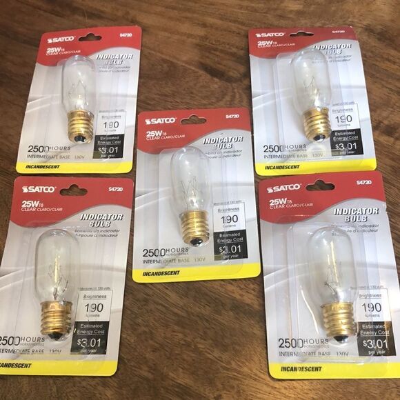 Satco S4720 130V Intermediate Base 25-Watt T8 Light Bulb, Clear, lot of 5 bulbs - Picture 2 of 5